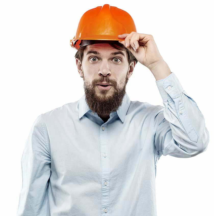 Man in safety helmet on a customer support page